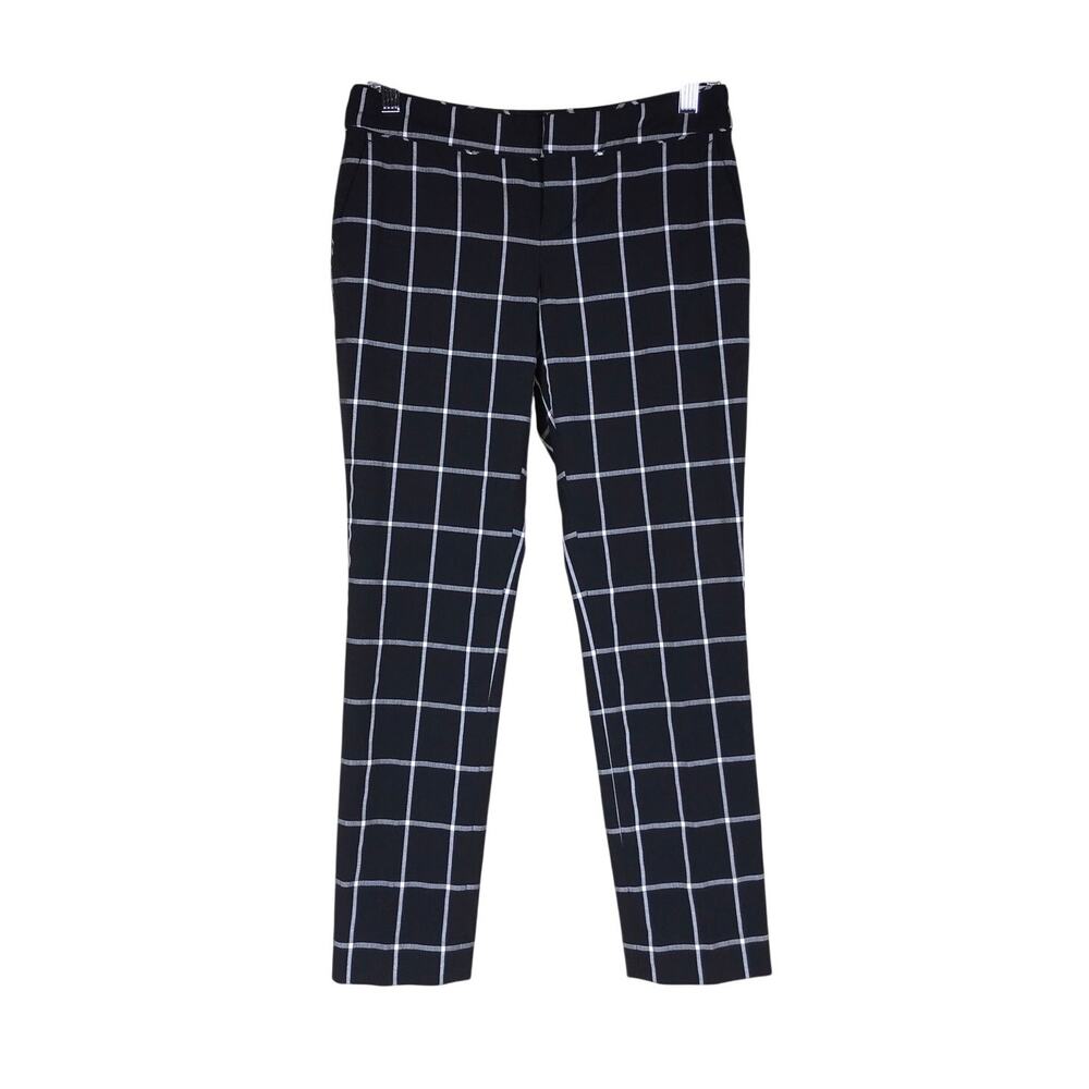 Banana Republic Martin Fit Pants Women’s 00P Black White Plaid Stretch Work